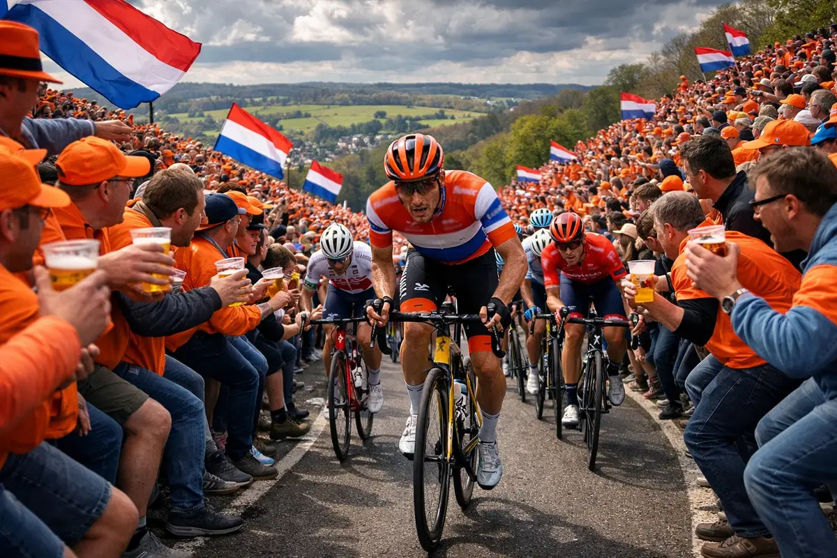 Wielrenners beklimmen de Cauberg tijdens de Amstel Gold Race
