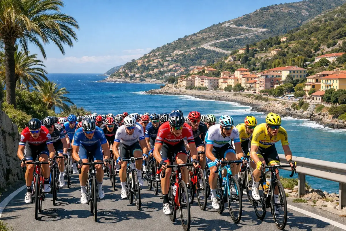 Wielrenners langs de Italiaanse Rivièra tijdens Milaan-San Remo