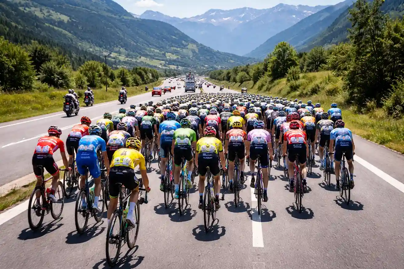 Wielrenners in peloton tijdens grote ronde