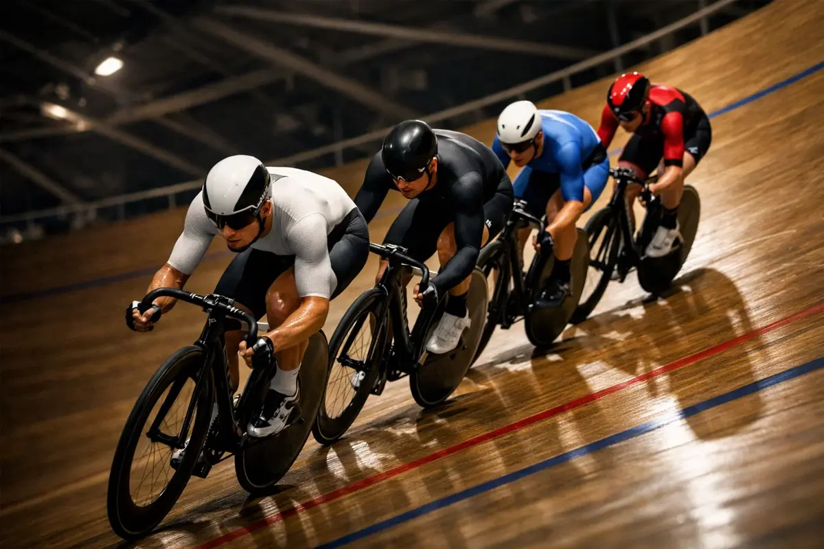 Baanwielrenners in actie op de steile velodroom