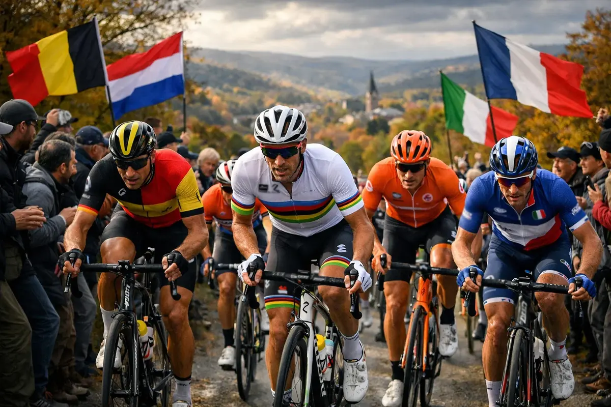 Wielrenners in nationale truien strijden om de wereldtitel